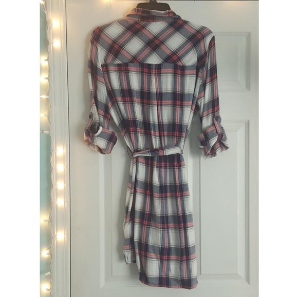 Flannel Tie-Front Shirt Dress - Picture 2 of 5